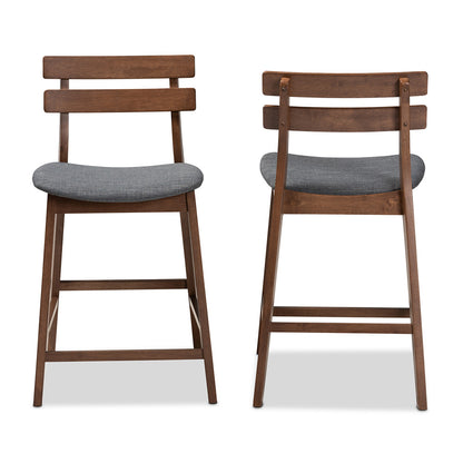 Baxton Studio - Larine Set of 2 Counter Stools in Dark Grey/Walnut - Boba-Dark Grey/Walnut-Counter Stool view 2