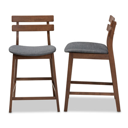 Baxton Studio - Larine Set of 2 Counter Stools in Dark Grey/Walnut - Boba-Dark Grey/Walnut-Counter Stool view 3