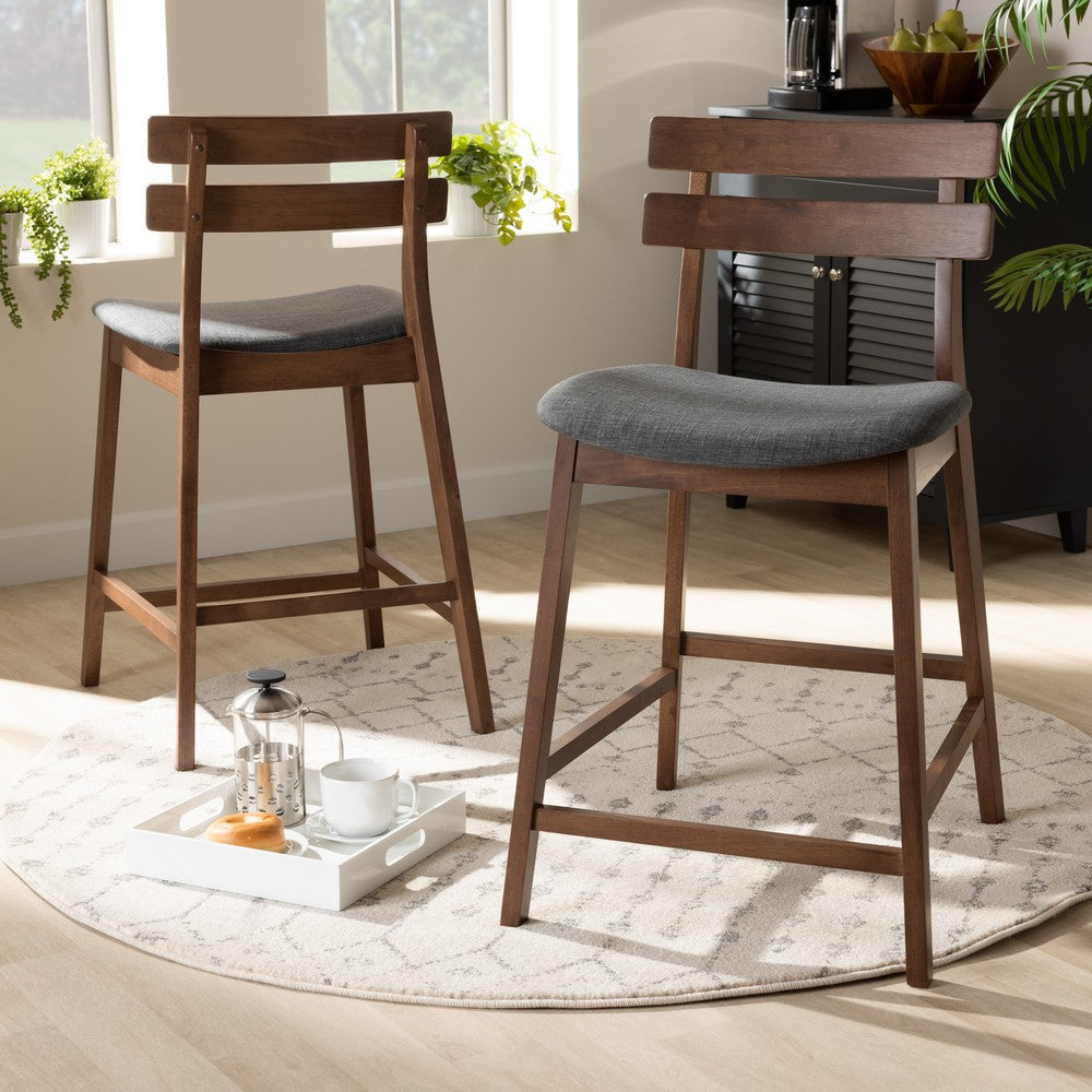 Baxton Studio - Larine Set of 2 Counter Stools in Dark Grey/Walnut - Boba-Dark Grey/Walnut-Counter Stool view 7