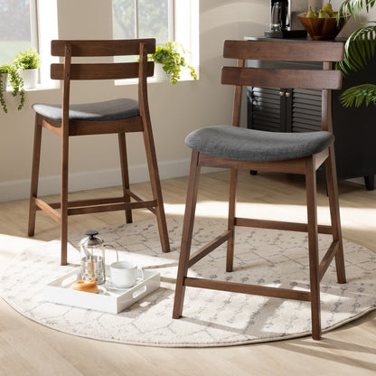Baxton Studio - Larine Set of 2 Counter Stools in Dark Grey/Walnut - Boba-Dark Grey/Walnut-Counter Stool view 7