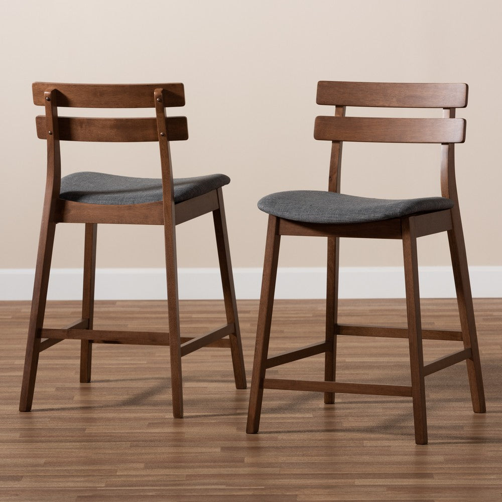 Baxton Studio - Larine Set of 2 Counter Stools in Dark Grey/Walnut - Boba-Dark Grey/Walnut-Counter Stool view 8
