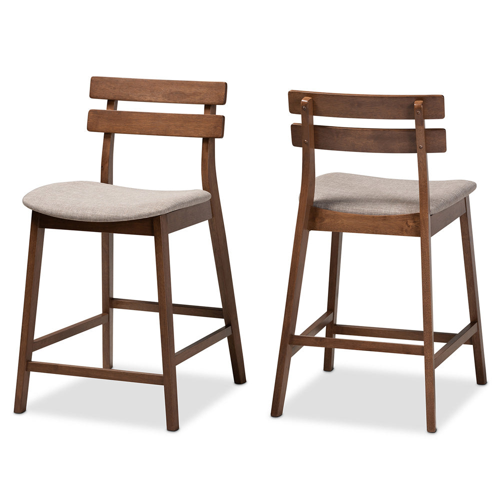 Baxton Studio - Larine Set of 2 Counter Stools in Light Grey/Walnut - Boba-Light Grey/Walnut-Counter Stool view 1