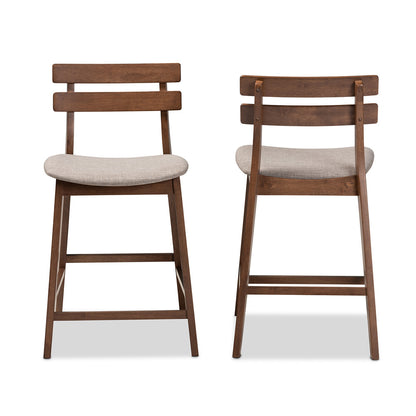 Baxton Studio - Larine Set of 2 Counter Stools in Light Grey/Walnut - Boba-Light Grey/Walnut-Counter Stool view 2