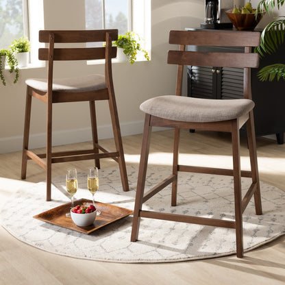 Baxton Studio - Larine Set of 2 Counter Stools in Light Grey/Walnut - Boba-Light Grey/Walnut-Counter Stool view 7