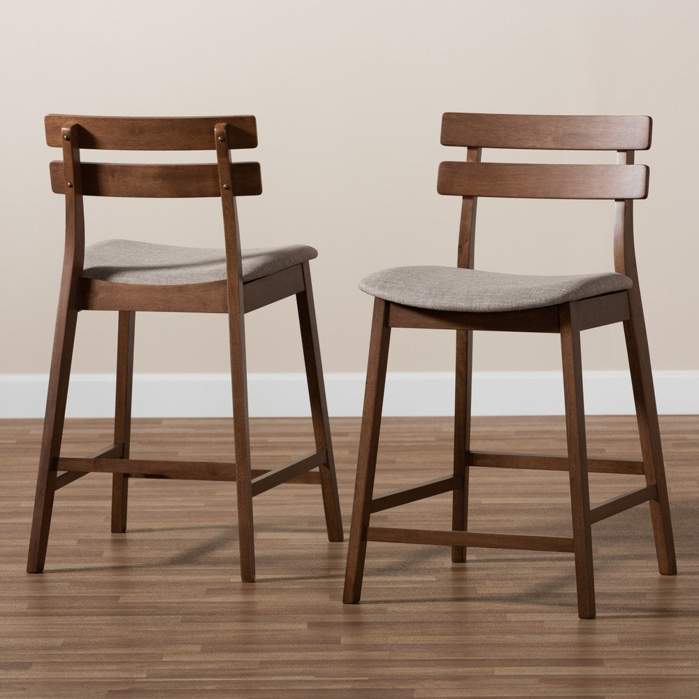 Baxton Studio - Larine Set of 2 Counter Stools in Light Grey/Walnut - Boba-Light Grey/Walnut-Counter Stool view 8