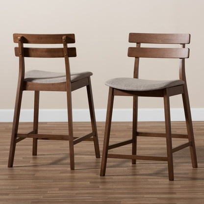 Baxton Studio - Larine Set of 2 Counter Stools in Light Grey/Walnut - Boba-Light Grey/Walnut-Counter Stool view 8