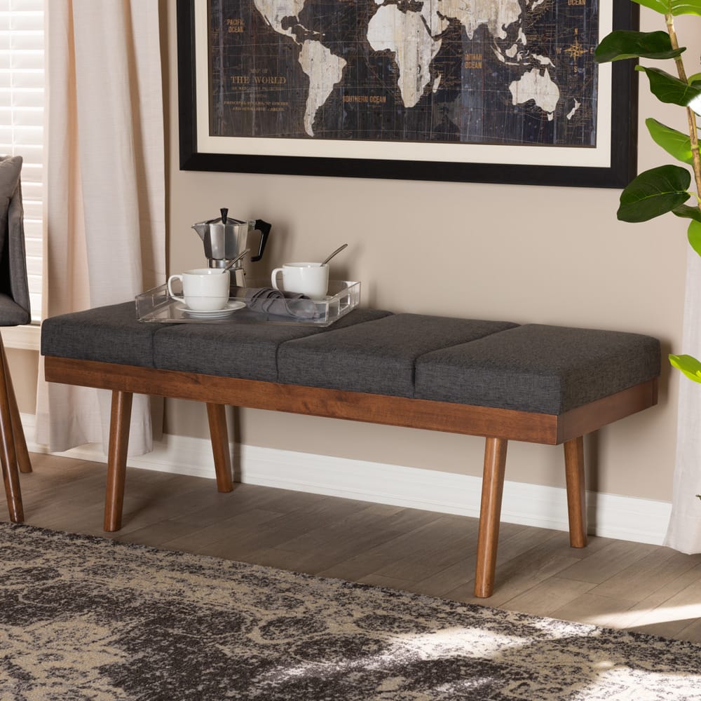 Baxton Studio - Larisa Bench in Charcoal - BBT5364-Dark Grey-Bench view 6