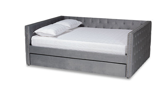 Baxton Studio - Larkin Daybed - CF9227-Silver Grey Velvet-Daybed-Q/T view 1