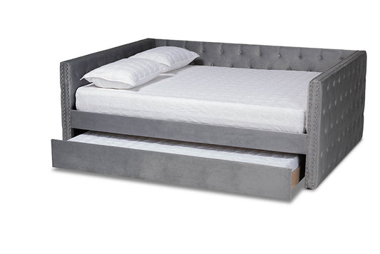 Baxton Studio - Larkin Daybed - CF9227-Silver Grey Velvet-Daybed-Q/T view 2
