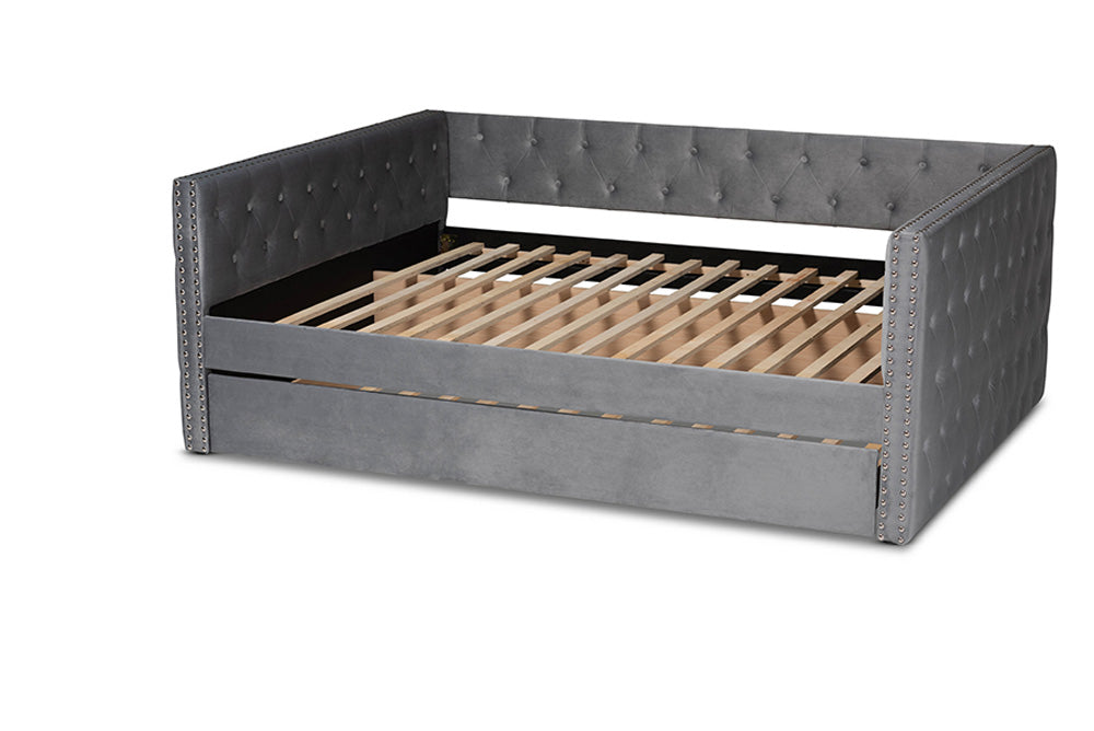 Baxton Studio - Larkin Daybed - CF9227-Silver Grey Velvet-Daybed-Q/T view 4