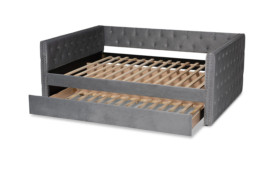 Baxton Studio - Larkin Daybed - CF9227-Silver Grey Velvet-Daybed-Q/T view 6