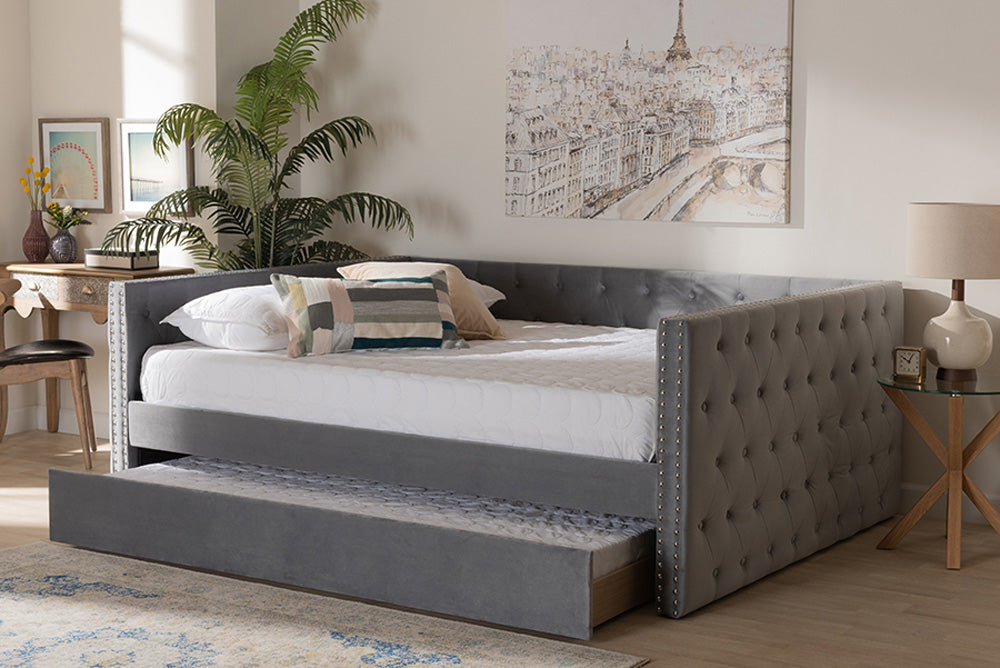 Baxton Studio - Larkin Daybed - CF9227-Silver Grey Velvet-Daybed-Q/T view 9