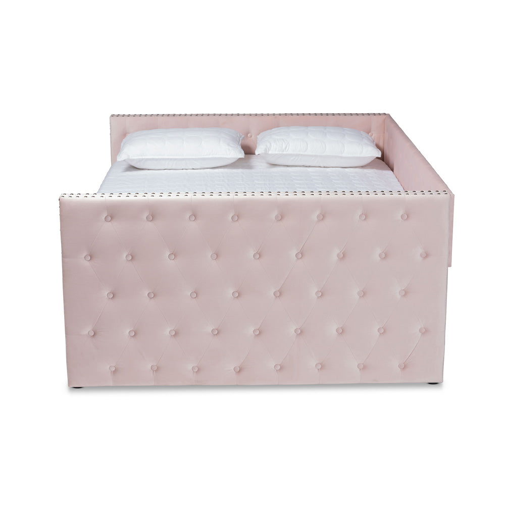 Baxton Studio - Larkin Full Size Daybed with Trundle in Pink - CF9227-Pink Velvet Velvet-Daybed-F/T view 3