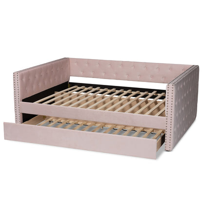 Baxton Studio - Larkin Full Size Daybed with Trundle in Pink - CF9227-Pink Velvet Velvet-Daybed-F/T view 5