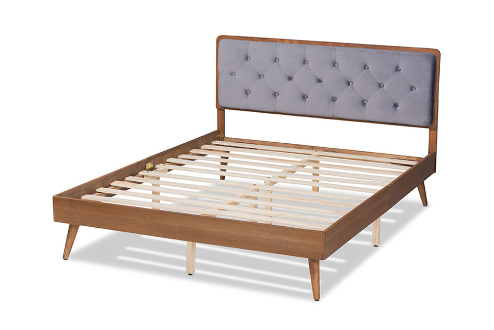 Baxton Studio - Larue King Size Bed - MG0020-1S-Grey Velvet/Walnut-King view 3