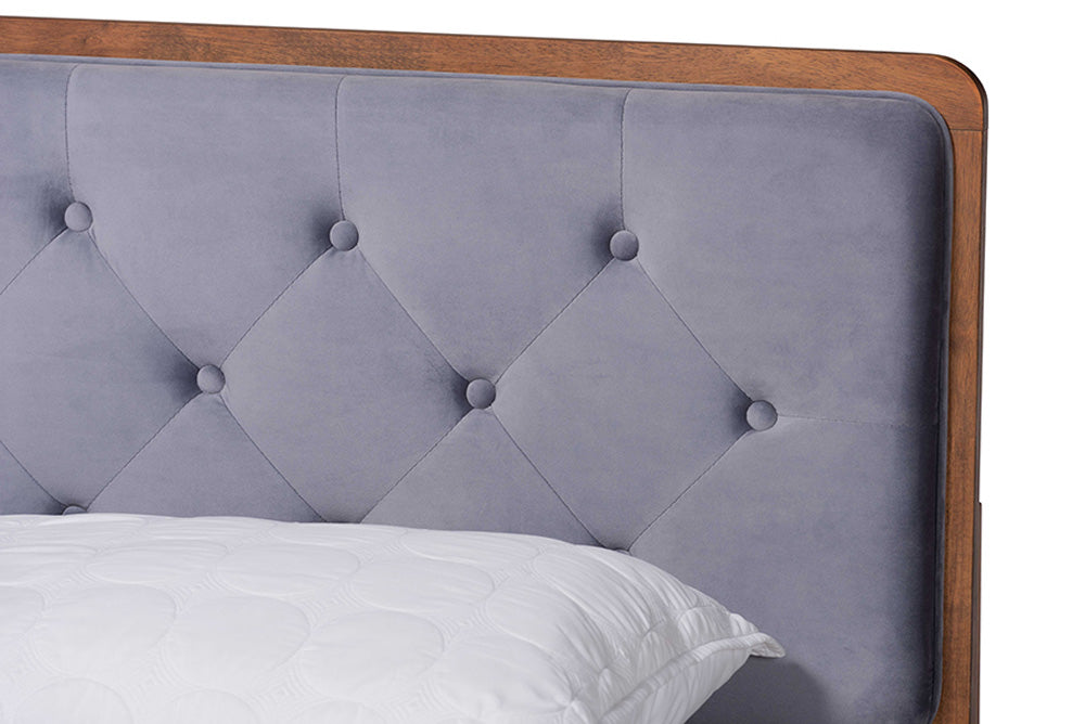 Baxton Studio - Larue King Size Bed - MG0020-1S-Grey Velvet/Walnut-King view 4