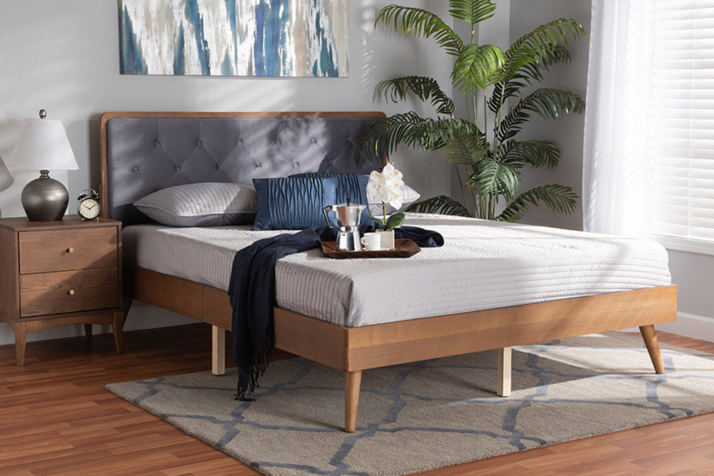 Baxton Studio - Larue King Size Bed - MG0020-1S-Grey Velvet/Walnut-King view 5