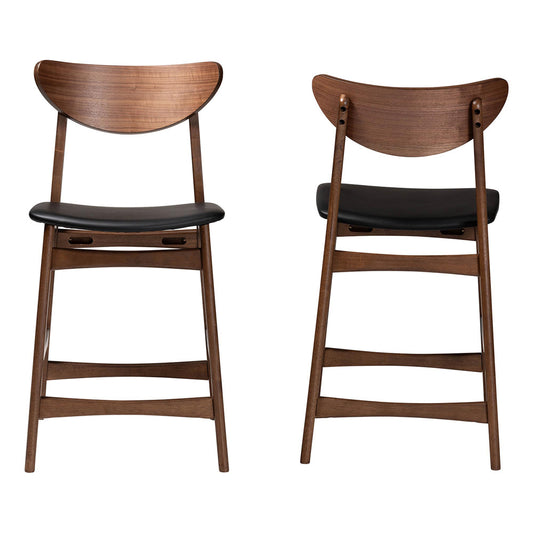 Baxton Studio - Latina Set of 2 Bar Stools in Black - Latina Barstool-Black PVC view 2