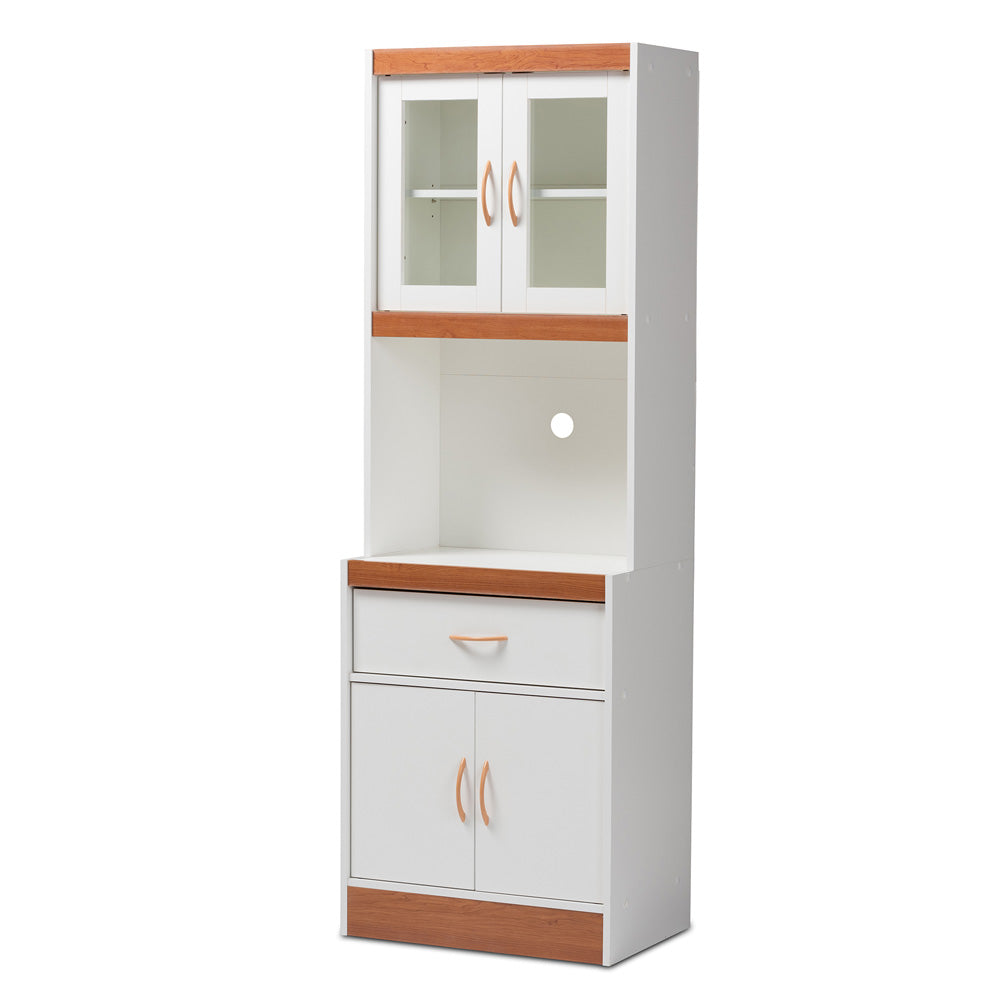 Baxton Studio - Laurana Kitchen Cabinet in White/Cherry Brown - WS883200-White/Cherry view 1