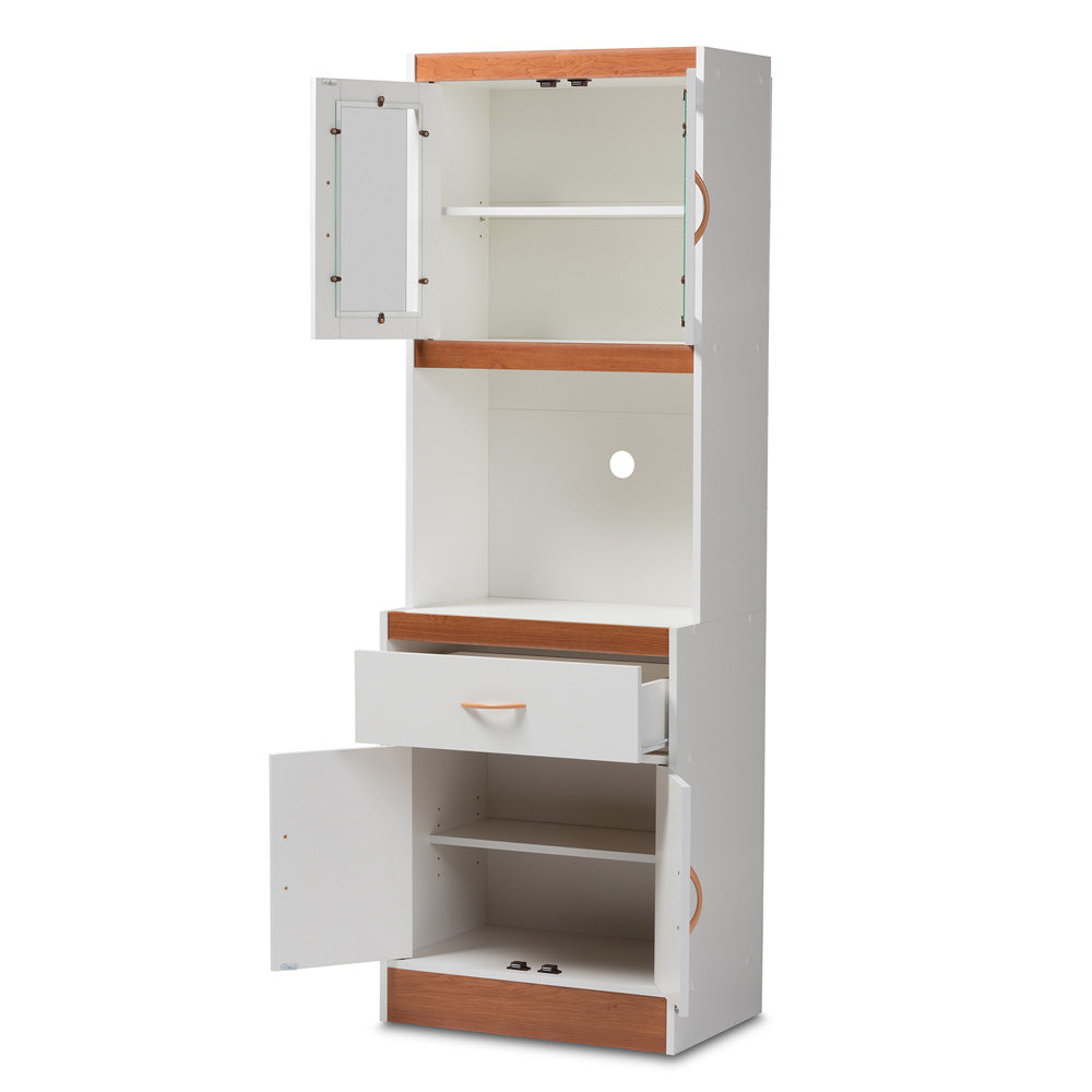 Baxton Studio - Laurana Kitchen Cabinet in White/Cherry Brown - WS883200-White/Cherry view 2