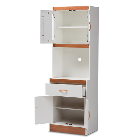 Baxton Studio - Laurana Kitchen Cabinet in White/Cherry Brown - WS883200-White/Cherry view 2