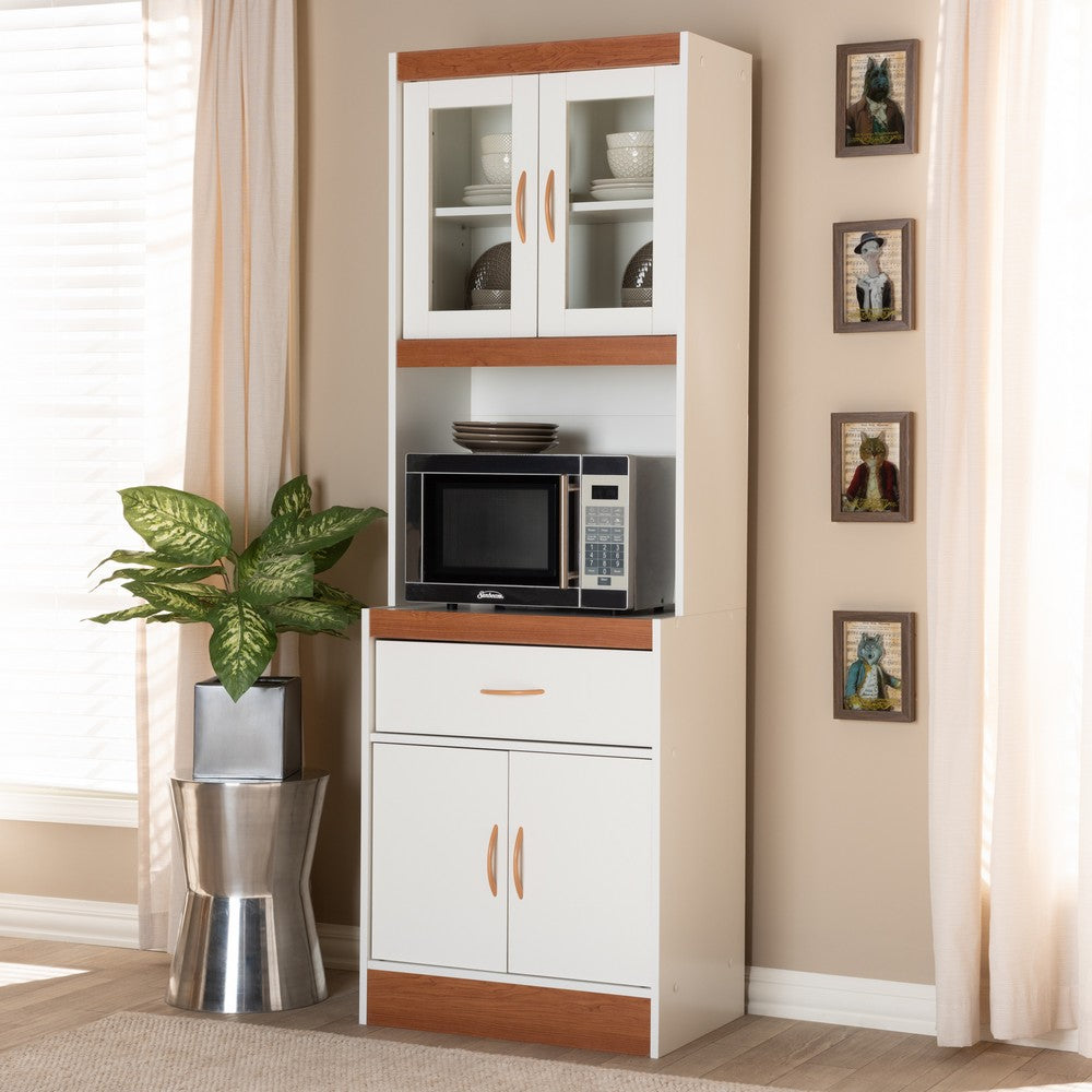 Baxton Studio - Laurana Kitchen Cabinet in White/Cherry Brown - WS883200-White/Cherry view 7