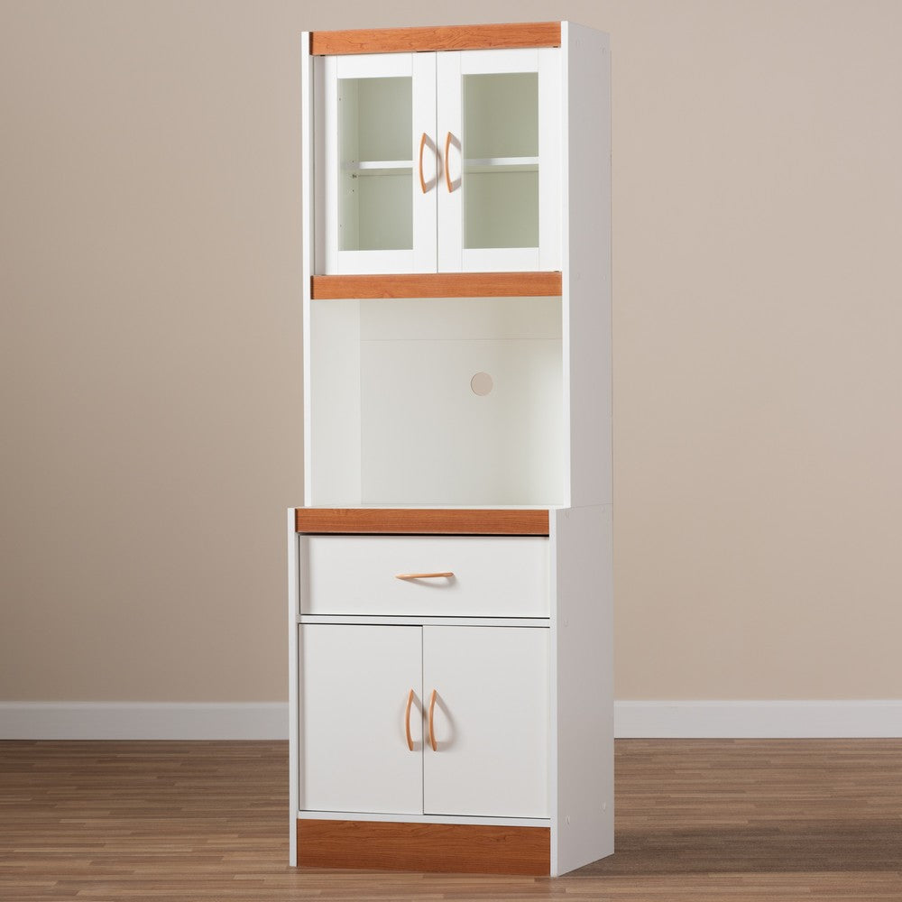Baxton Studio - Laurana Kitchen Cabinet in White/Cherry Brown - WS883200-White/Cherry view 8