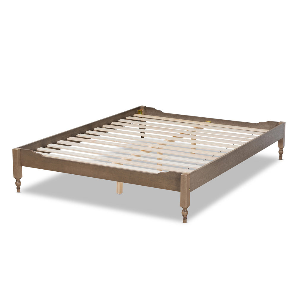 Baxton Studio - Laure Queen Size Bed Frame in Weathered Grey - MG0011-Weather Grey-Queen view 3