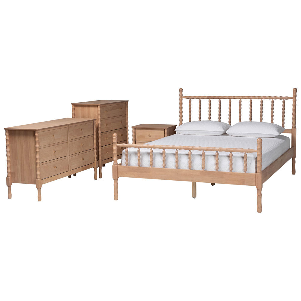 Baxton Studio - Laurent Queen Bedroom Set in Beech Brown - Candis-Beech-Queen 4PC Bedroom Set view 1
