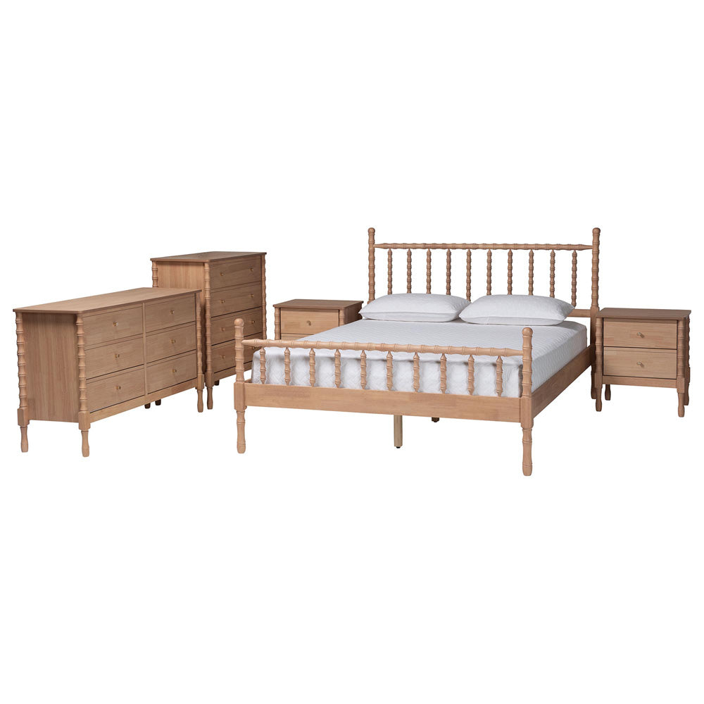 Baxton Studio - Laurent Queen Bedroom Set in Beech Brown - Candis-Beech-Queen 5PC Bedroom Set view 1
