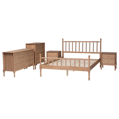 Baxton Studio - Laurent Queen Bedroom Set in Beech Brown - Candis-Beech-Queen 5PC Bedroom Set view 2