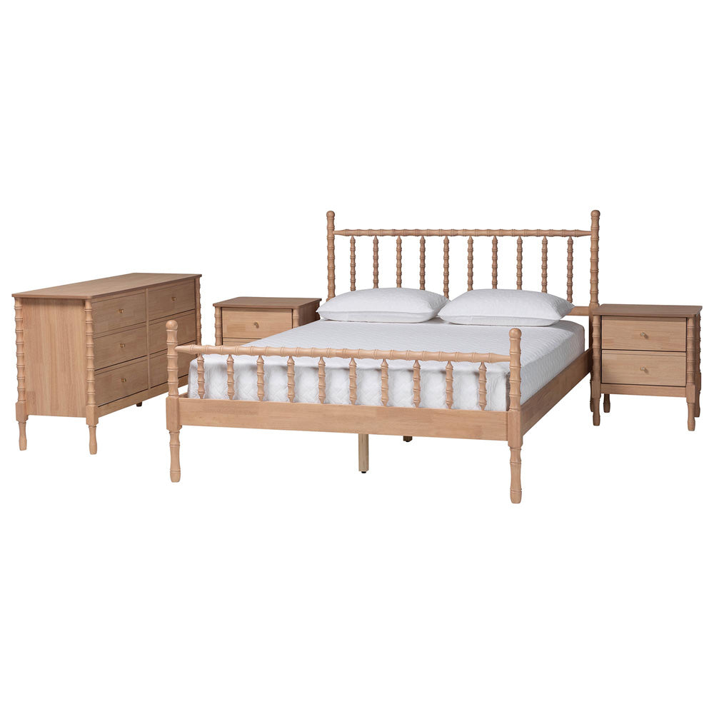 Baxton Studio - Laurent Queen Bedroom Set in Beech Brown - Femi-Beech-Queen 4PC Bedroom Set view 1