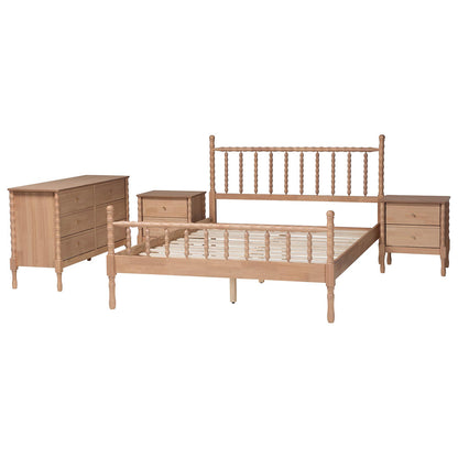 Baxton Studio - Laurent Queen Bedroom Set in Beech Brown - Femi-Beech-Queen 4PC Bedroom Set view 2