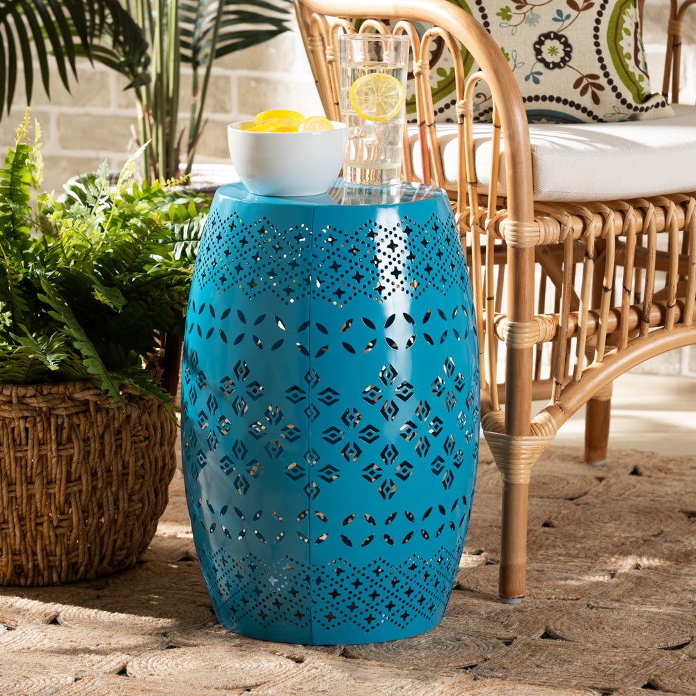 Baxton Studio - Lavinia Outdoor Side Table in Blue - H01-97938C Blue Metal Side Table view 5