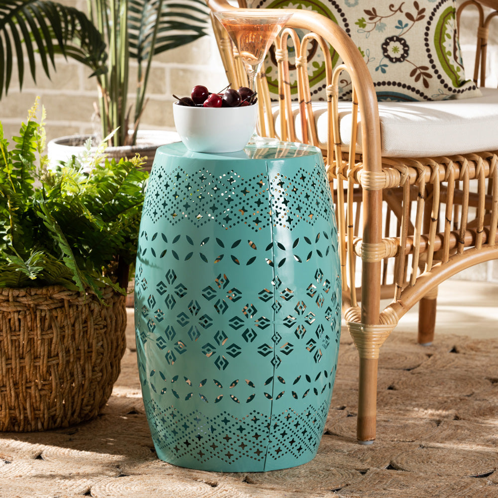 Baxton Studio - Lavinia Outdoor Side Table in Teal - H01-97939E Teal Metal Side Table view 5