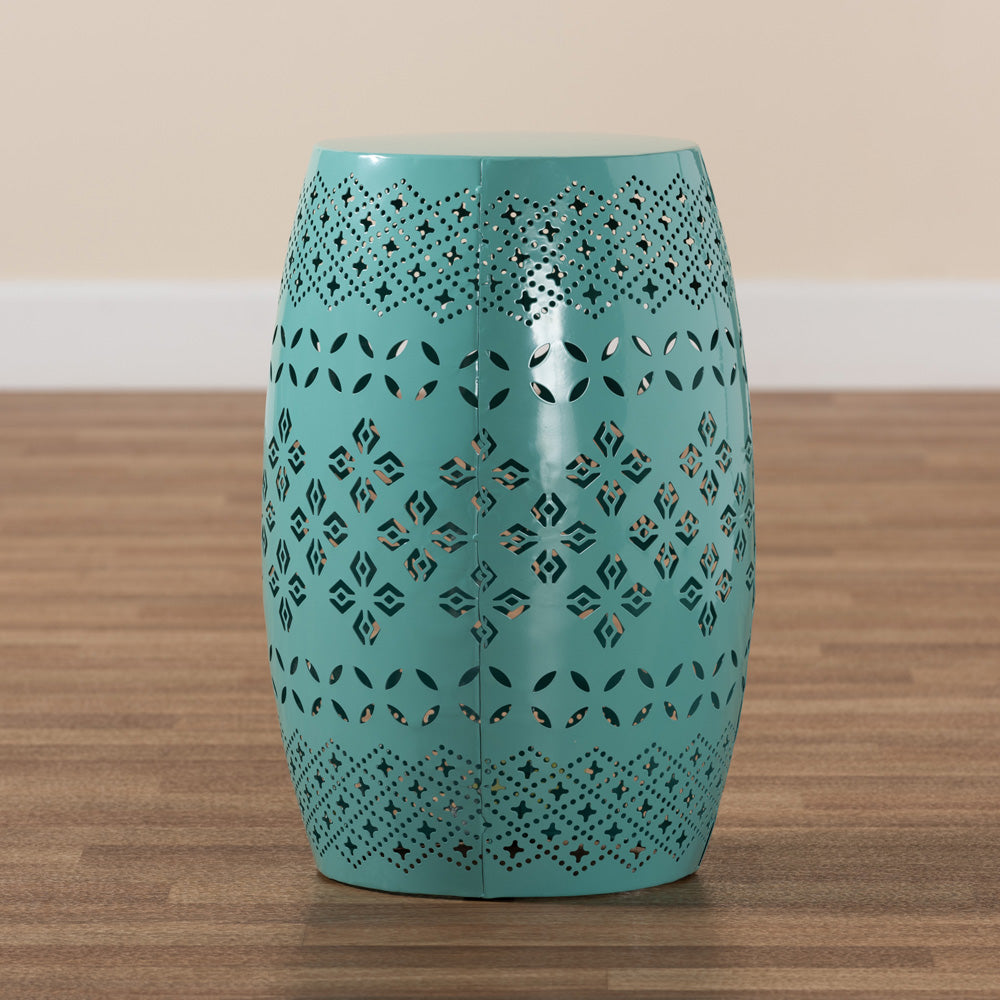 Baxton Studio - Lavinia Outdoor Side Table in Teal - H01-97939E Teal Metal Side Table view 6