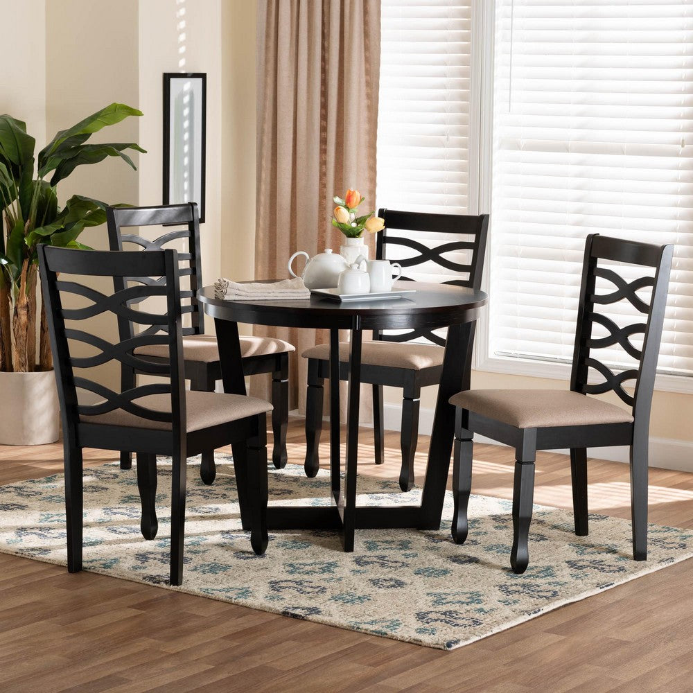 Baxton Studio - Leda Dining Set in Sand/Dark Brown - Leda-Sand/Dark Brown-5PC Dining Set view 8