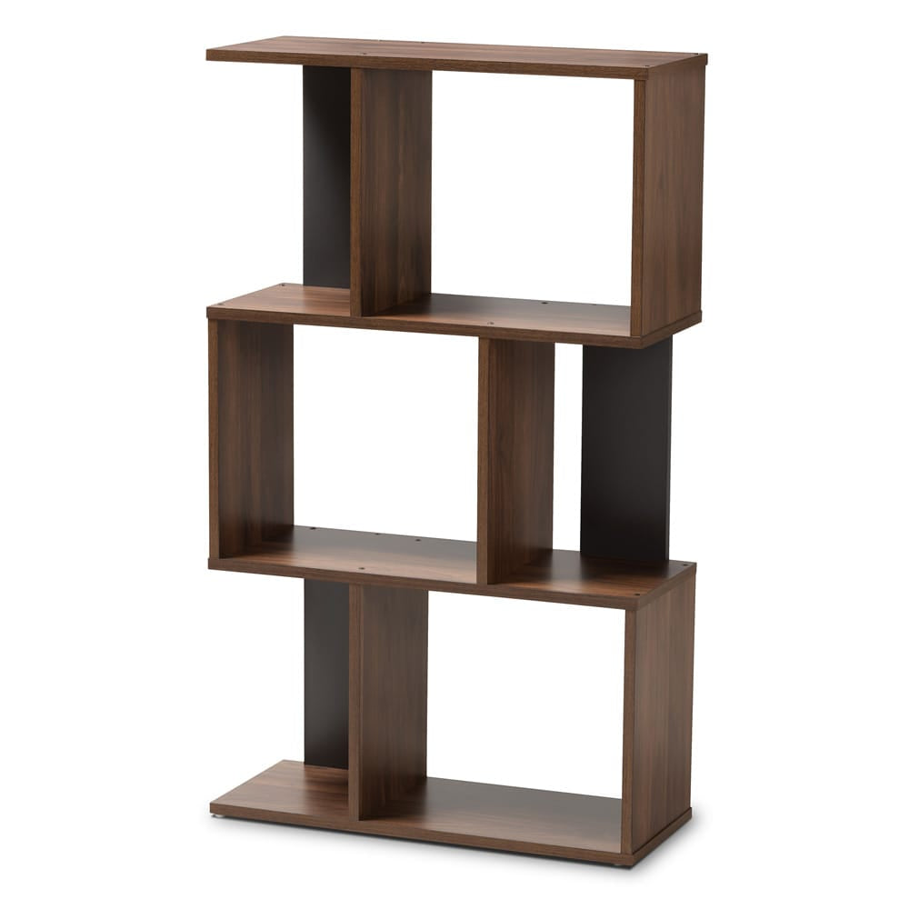Baxton Studio - Legende Shelving Unit in Walnut Brown/Dark Grey - SEDV5004-Columbia Brown/Dark Grey-Shelf view 1