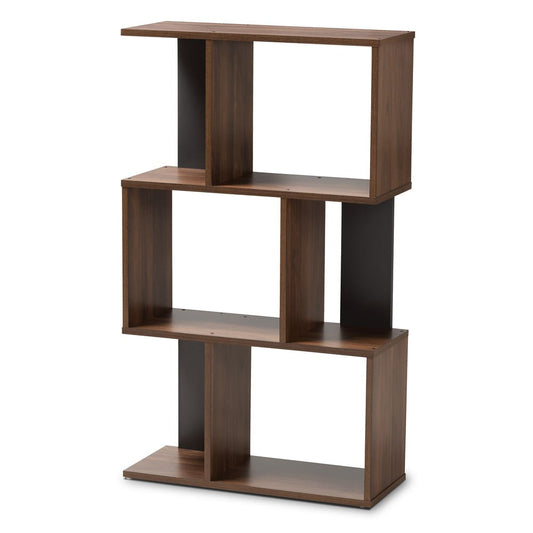 Baxton Studio - Legende Shelving Unit in Walnut Brown/Dark Grey - SEDV5004-Columbia Brown/Dark Grey-Shelf view 1