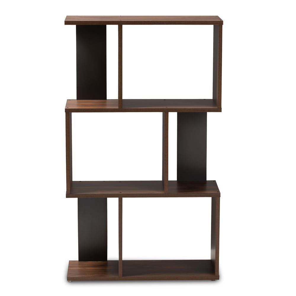 Baxton Studio - Legende Shelving Unit in Walnut Brown/Dark Grey - SEDV5004-Columbia Brown/Dark Grey-Shelf view 2