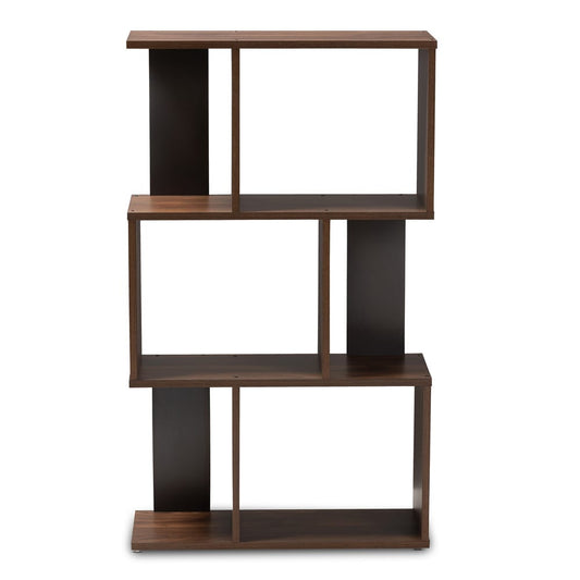 Baxton Studio - Legende Shelving Unit in Walnut Brown/Dark Grey - SEDV5004-Columbia Brown/Dark Grey-Shelf view 2