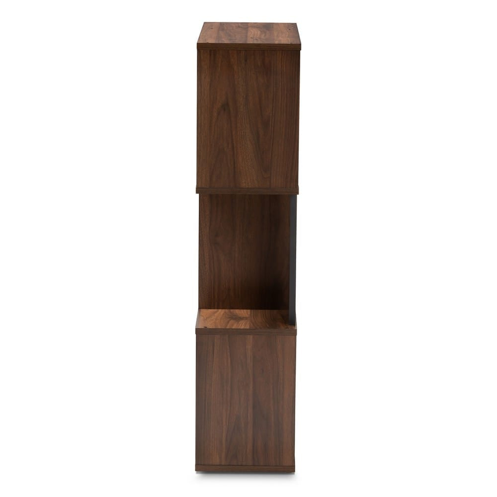 Baxton Studio - Legende Shelving Unit in Walnut Brown/Dark Grey - SEDV5004-Columbia Brown/Dark Grey-Shelf view 3
