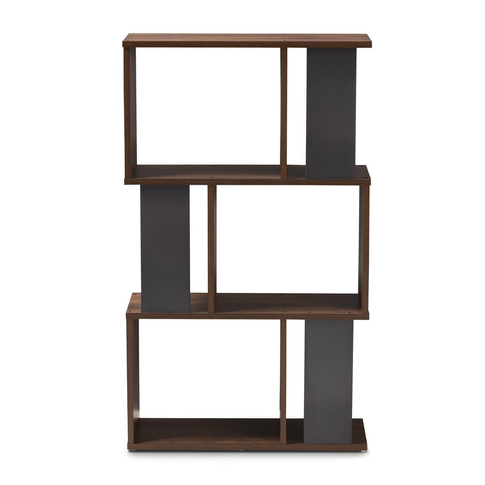 Baxton Studio - Legende Shelving Unit in Walnut Brown/Dark Grey - SEDV5004-Columbia Brown/Dark Grey-Shelf view 4