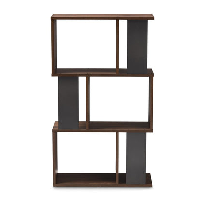 Baxton Studio - Legende Shelving Unit in Walnut Brown/Dark Grey - SEDV5004-Columbia Brown/Dark Grey-Shelf view 4