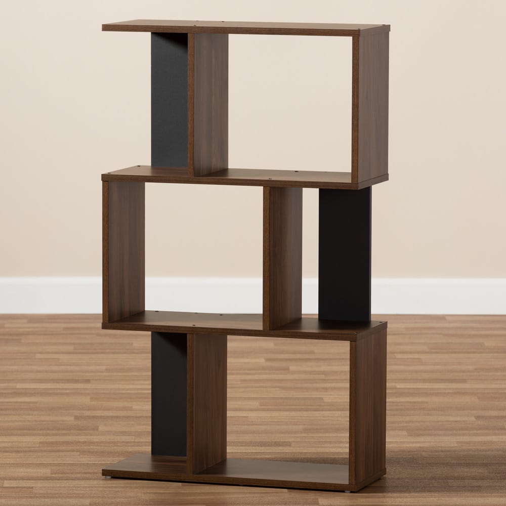 Baxton Studio - Legende Shelving Unit in Walnut Brown/Dark Grey - SEDV5004-Columbia Brown/Dark Grey-Shelf view 6
