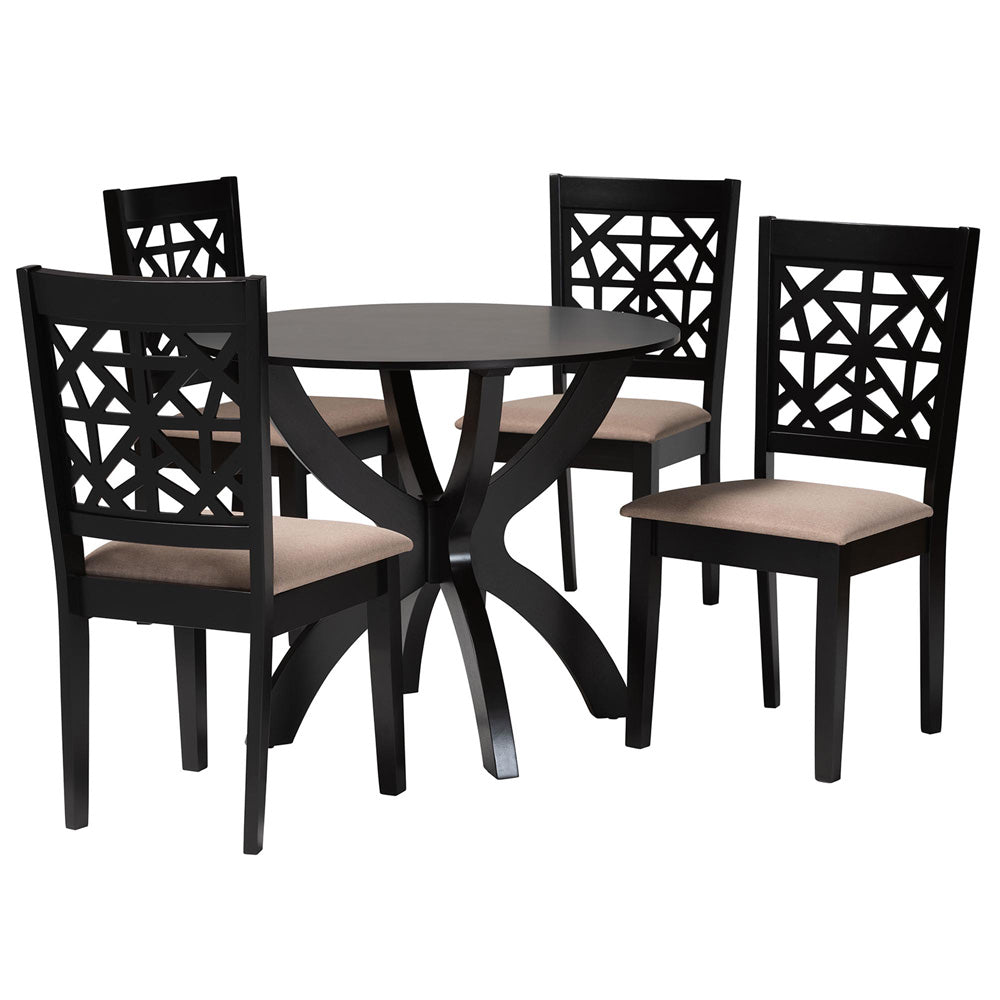 Baxton Studio - Lena Dining Set in Beige/Dark Brown - Lena-Sand/Dark Brown-5PC Dining Set view 1