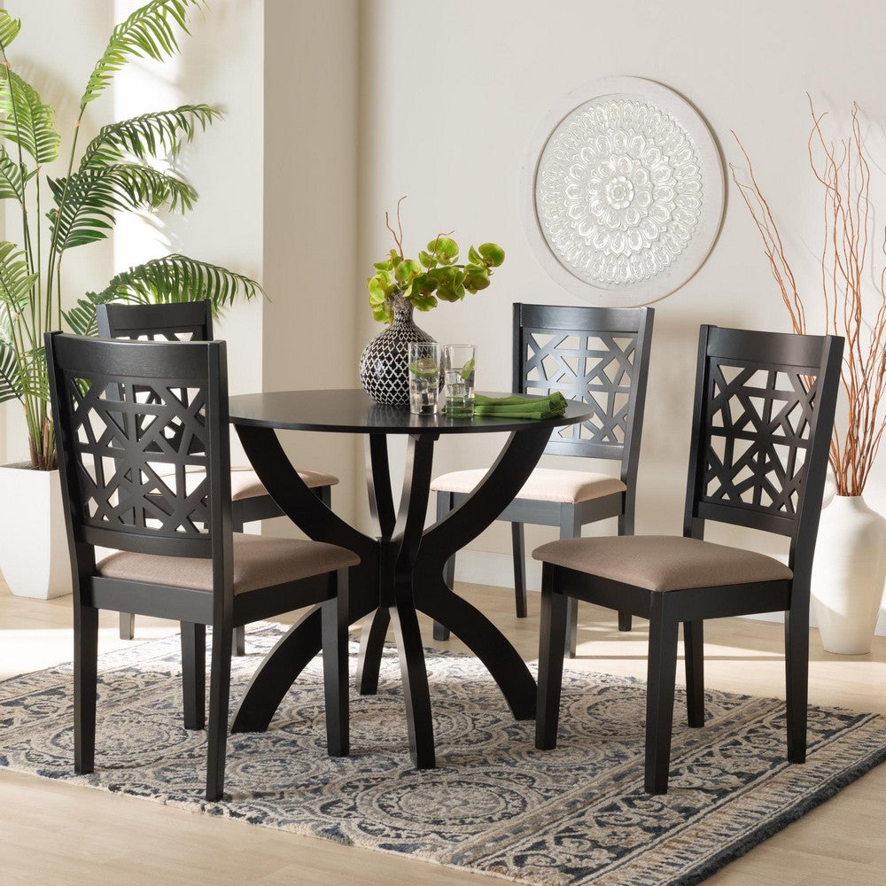 Baxton Studio - Lena Dining Set in Beige/Dark Brown - Lena-Sand/Dark Brown-5PC Dining Set view 8