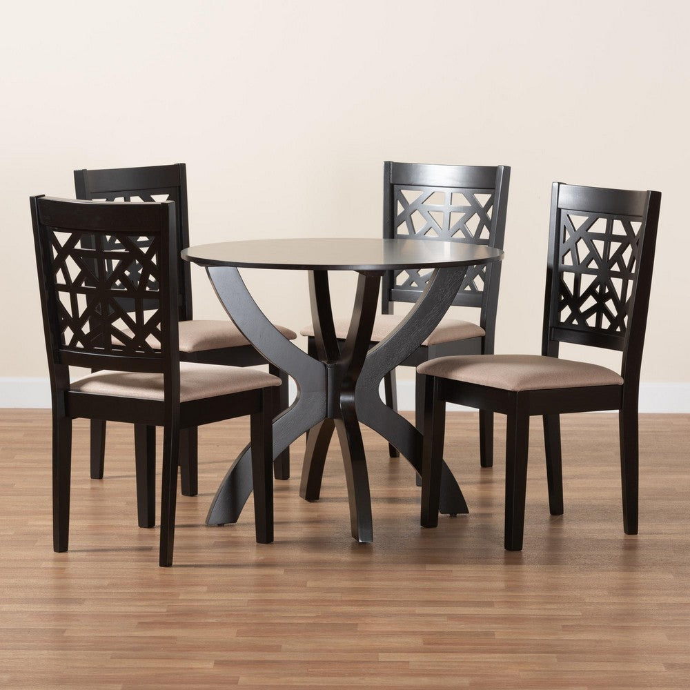 Baxton Studio - Lena Dining Set in Beige/Dark Brown - Lena-Sand/Dark Brown-5PC Dining Set view 9