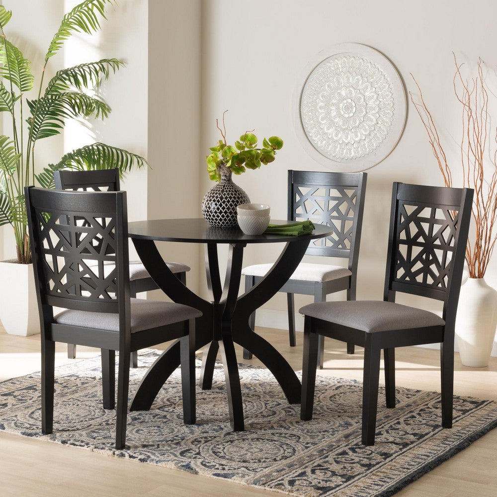 Baxton Studio - Lena Dining Set in Grey/Dark Brown - Lena-Grey/Dark Brown-5PC Dining Set view 8