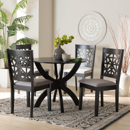 Baxton Studio - Lena Dining Set in Grey/Dark Brown - Lena-Grey/Dark Brown-5PC Dining Set view 8